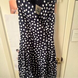 Anne Klein Navy and White Polka Dot A-Line Dress
